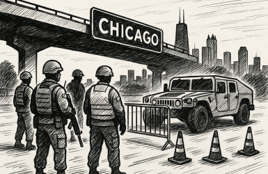 शिकागो प्रवेशद्वारमा टेक्सासको सशस्त्र फौज